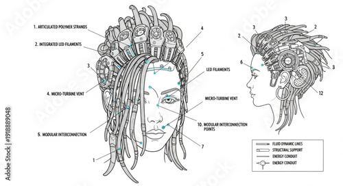 Detailed Anatomical Illustration of a Human Head and Face.