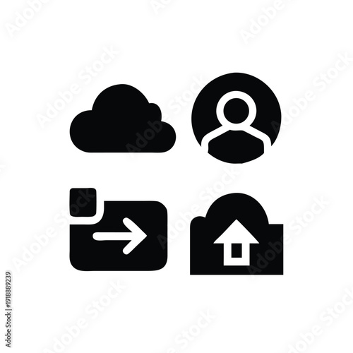 SaaS product silhouette icons including cloud app and subscription Vector illustration