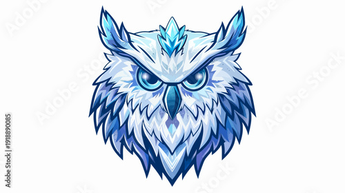 Stylized illustration of an owl head with frosty blue and white design
