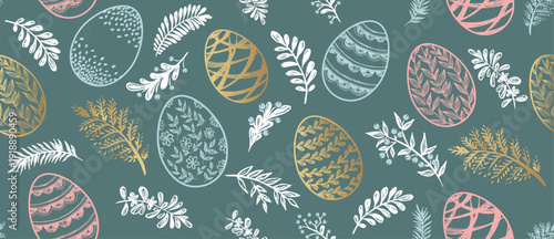 Seamless easter eggs pattern on blue	
