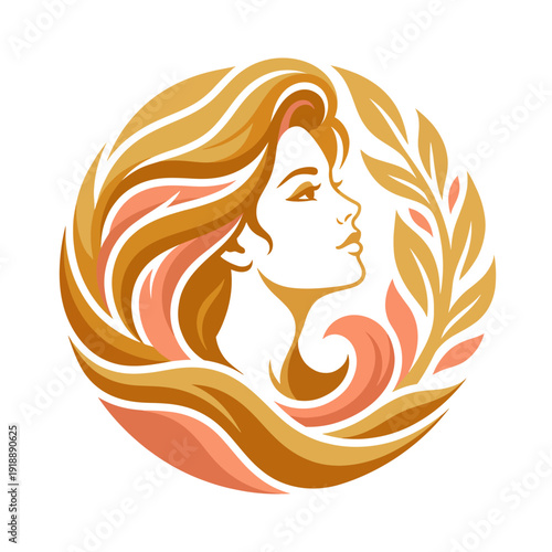 This stylized illustration captures an elegant woman's profile with flowing hair, representing beauty, grace, and femininity in a minimalistic artistic approach.