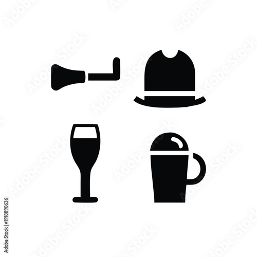 Irish pub themed icon set including beer pint hats and festive decorations Vector illustration