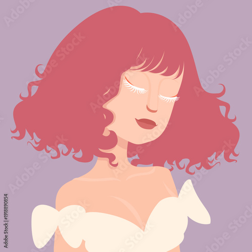 A beautiful girl pink hair close her eyes 