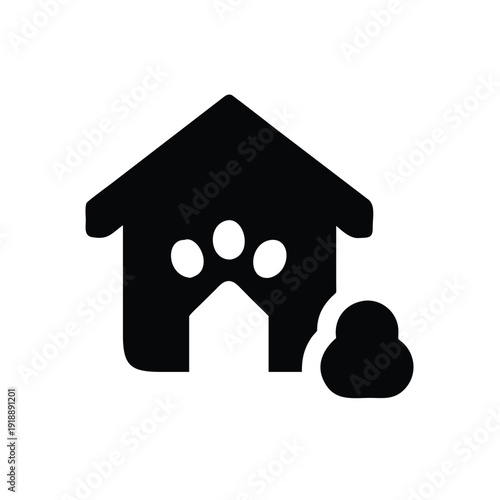 Animal shelter care themed house and paw print rescue icons On white Background Vector illustration