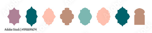 Set of frame Oriental Islamic arches in minimalist style.Set of frame Oriental Islamic arches in minimalist style, Muslim frames for Ramadan, labels, logo templates. Morocco inspired simple shapes.