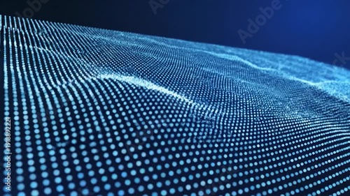 Futuristic wave of glowing blue dots in a digital landscape