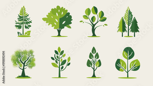 Stylized trees illustrations collection for design and decorative elements