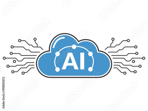 Artificial Intelligence Cloud Computing with Neural Network Circuit Connections Vector Illustration