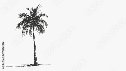Black and white illustration of a solitary palm tree on a white background