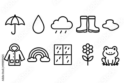 Collection of outline icons related to rain and spring season