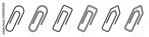 Collection of paper clip icons in different styles and orientations