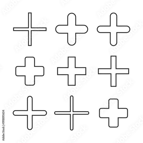 Collection of plus sign symbols and cross icons