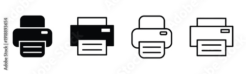 Collection of printer icons solid and outline variations for graphic design