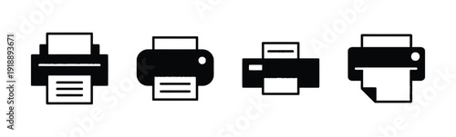 Collection of printer icons showing different styles and functions for printing documents and information