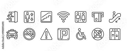 Collection of public and service icons for information and direction