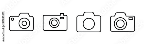 Collection of simple line art camera icons on white background