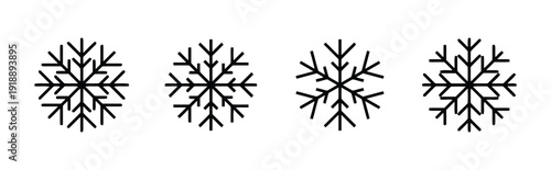 Collection of snowflake icons with varying symmetrical designs and branch patterns