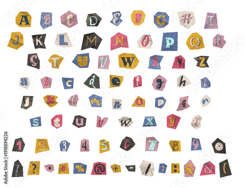 Magazine font random note letter. Cut Letters. Clipping alphabet. Vector font