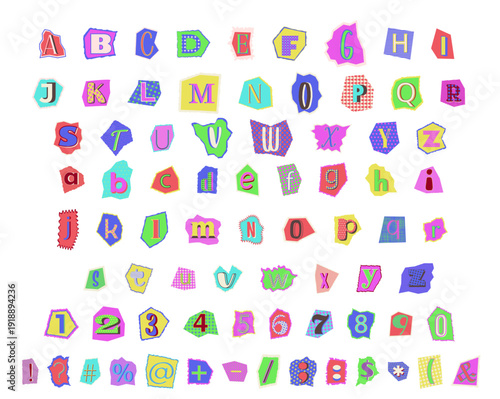 Magazine font random note letter. Cut Letters. Clipping alphabet. Vector font