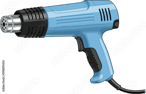 Electric heat gun tool for DIY and industrial use, handheld hot air device illustration for repair, crafting, paint removal, and shrink wrapping applications