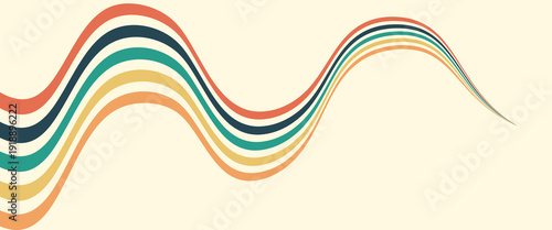 Abstract background of rainbow groovy Wavy Line design in 1970s Hippie Retro style. Vector pattern ready to use for cloth, textile, wrap and other.