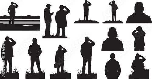 Silhouettes of people saluting in various poses and settings