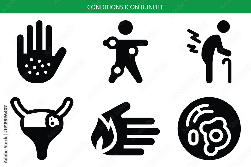 Fototapeta premium Minimalist medical conditions icon bundle Vector, illustration