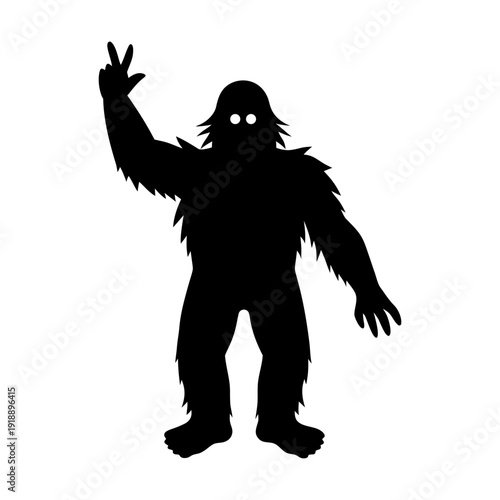 Cute Sasquatch Silhouette with Victory Sign Vector Graphic.