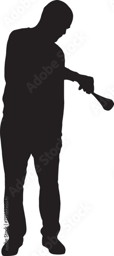 vector,silhouette of  Front view of a man throwing or emptying a champagne glass cup