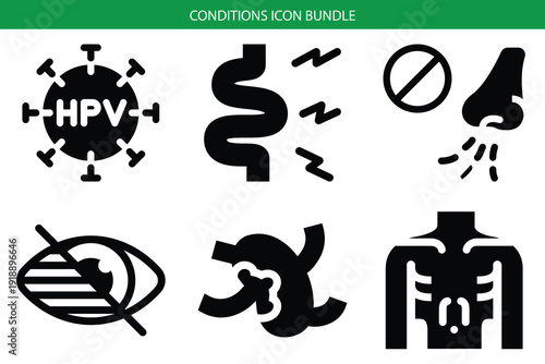 Minimalist health conditions icon bundle with hpv and other medical symbols Vector, illustration