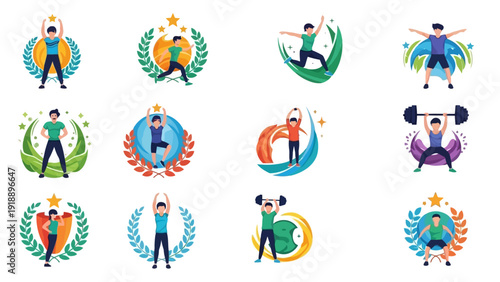 Collection of fitness and exercise icons for health and wellness concepts