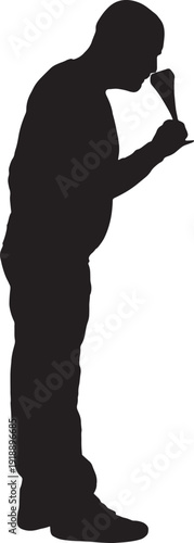 vector,silhouette of   Side view of a man smelling a glass cup of champagne