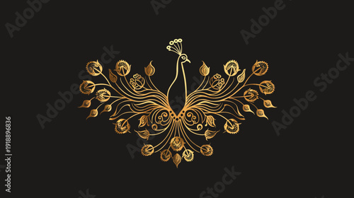 Elegant golden peacock design on dark background for decorative purposes