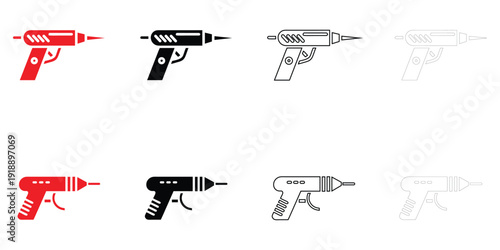 hot glue gun icon vector, hot glue gun mechanical tools symbol vector, silhouette and line art illustration