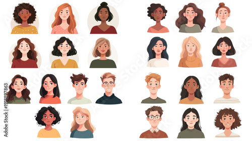 Hand drawn portrait sketch set of men and women faces. Pencil outline character studies for design practice, illustration, avatars and concept art.