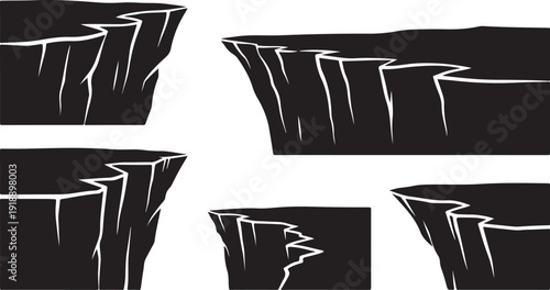 Black and white illustration of cracked rock formations set