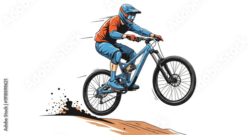Mountain Biker in Mid Air Jump.