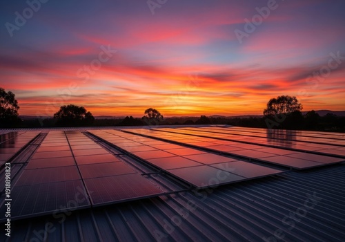 Solar Panels on Roof at Sunset
