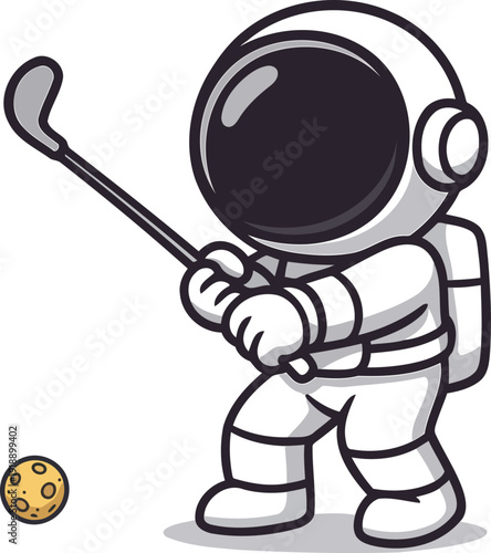 A humorous depiction of an astronaut practicing golf while targeting a cookie on the moon, illustrating a playful blend of sports and space travel in a creative way.