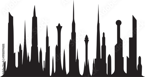 Black silhouette of a modern city skyline at night