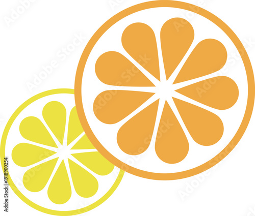 オレンジとレモンの断面イラスト ― フレッシュな柑橘フルーツデザイン