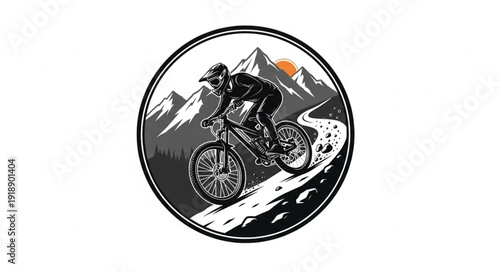 Mountain Biker Riding Downhill Fast.