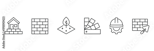 Construction black line icons set. Engineering tools icons. Build line icon set.