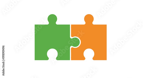 Interlocking puzzle pieces in green and orange symbolizing connection and unity