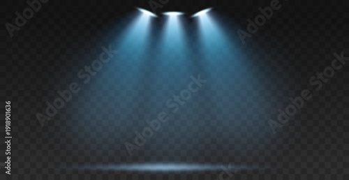 Spotlight, stage light, light sources. Glowing illuminated light effect. Vector