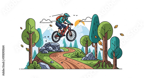 Mountain Biker in Mid Air Jump.