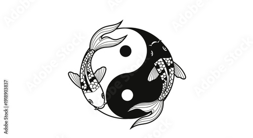 Intertwined koi fish forming a harmonious yin yang symbol in a serene aquatic scene