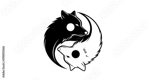 Yin Yang Wolves Symbol A fusion of opposing forces embodied by two stylized wolves in a harmonious circular design