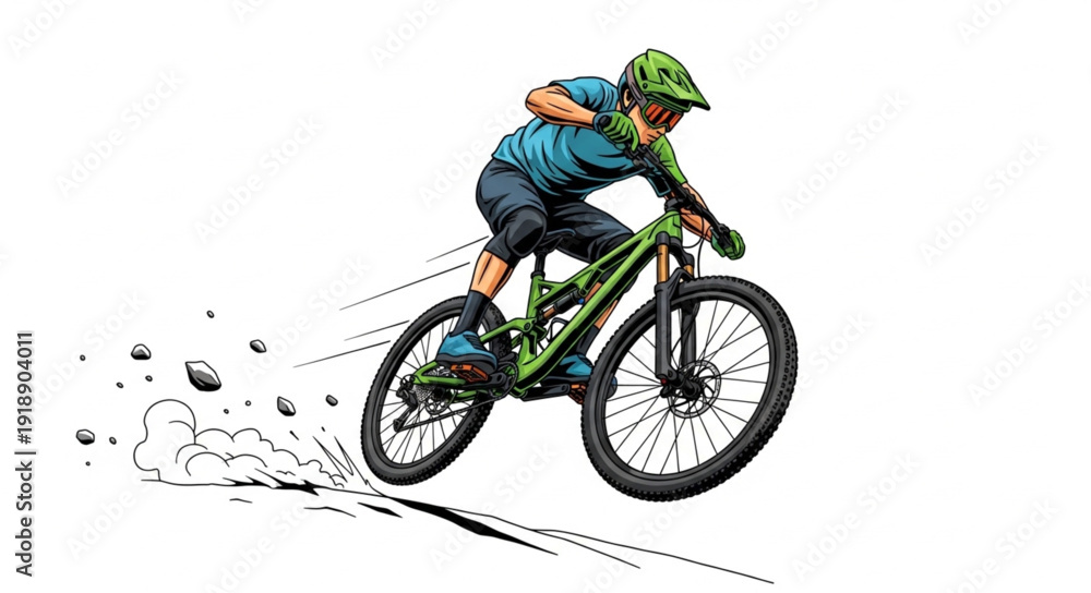 Fototapeta premium Mountain Biker Riding Downhill Fast.