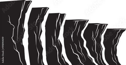 Cracked Black Slabs with White Background and Fractures